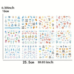 12PCS Nail Transfer Stickers Summer Nail Art Decoration