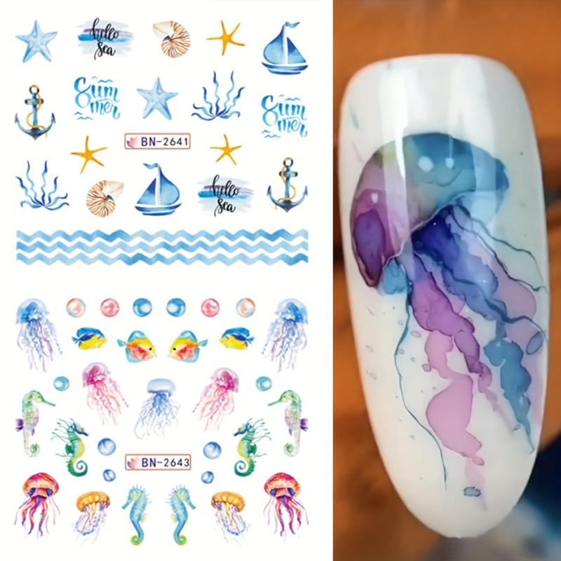 12PCS Nail Transfer Stickers Summer Nail Art Decoration