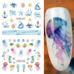 12PCS Nail Transfer Stickers Summer Nail Art Decoration