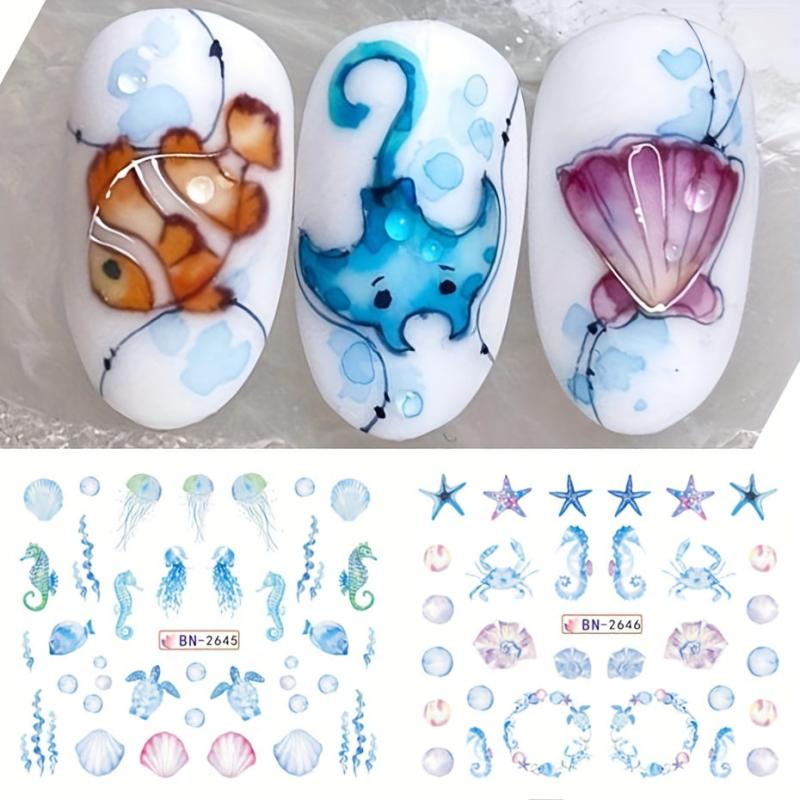 12PCS Nail Transfer Stickers Summer Nail Art Decoration