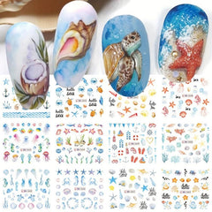 12PCS Nail Transfer Stickers Summer Nail Art Decoration