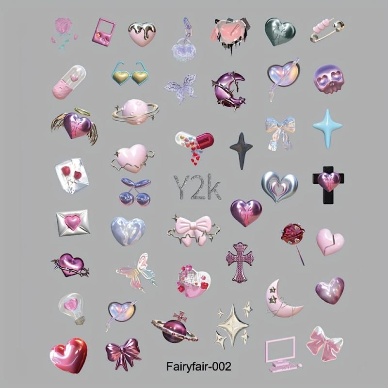 5D Embossed Y2K Nail Art Stickers Heart Bow Cross Nail Art Decals