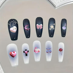 5D Embossed Y2K Nail Art Stickers Heart Bow Cross Nail Art Decals