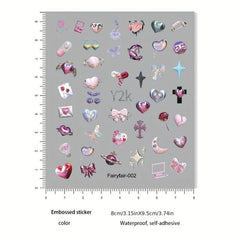 5D Embossed Y2K Nail Art Stickers Heart Bow Cross Nail Art Decals