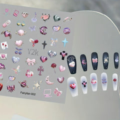 5D Embossed Y2K Nail Art Stickers Heart Bow Cross Nail Art Decals