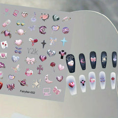 5D Embossed Y2K Nail Art Stickers Heart Bow Cross Nail Art Decals
