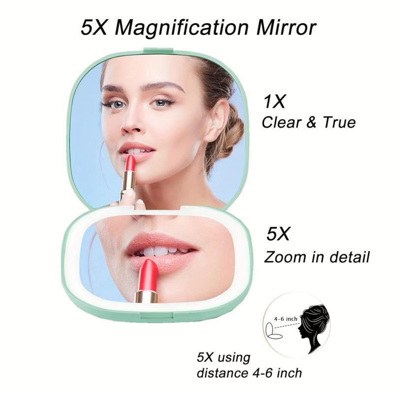 LED Pocket Mirror 1X 5X Magnification Compact Travel Makeup Mirror