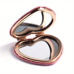 Glitter Pink Heart Shaped Mirror for Girls and Women - Makeup and Travel
