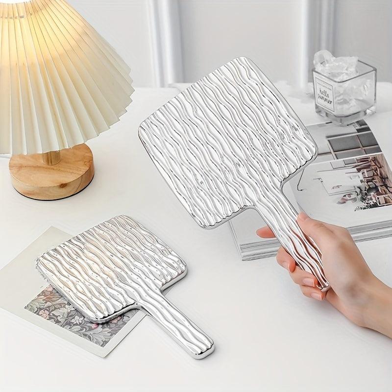 Wave Pattern Square Hand Mirror Small Vanity Mirror Portable Beauty Mirror