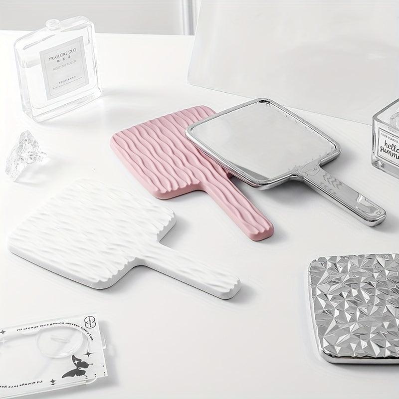 Wave Pattern Square Hand Mirror Small Vanity Mirror Portable Beauty Mirror
