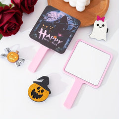 Pumpkin Bat Pattern Hand Mirror Square Vanity Cosmetic Mirror Travel Beauty
