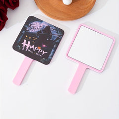 Pumpkin Bat Pattern Hand Mirror Square Vanity Cosmetic Mirror Travel Beauty
