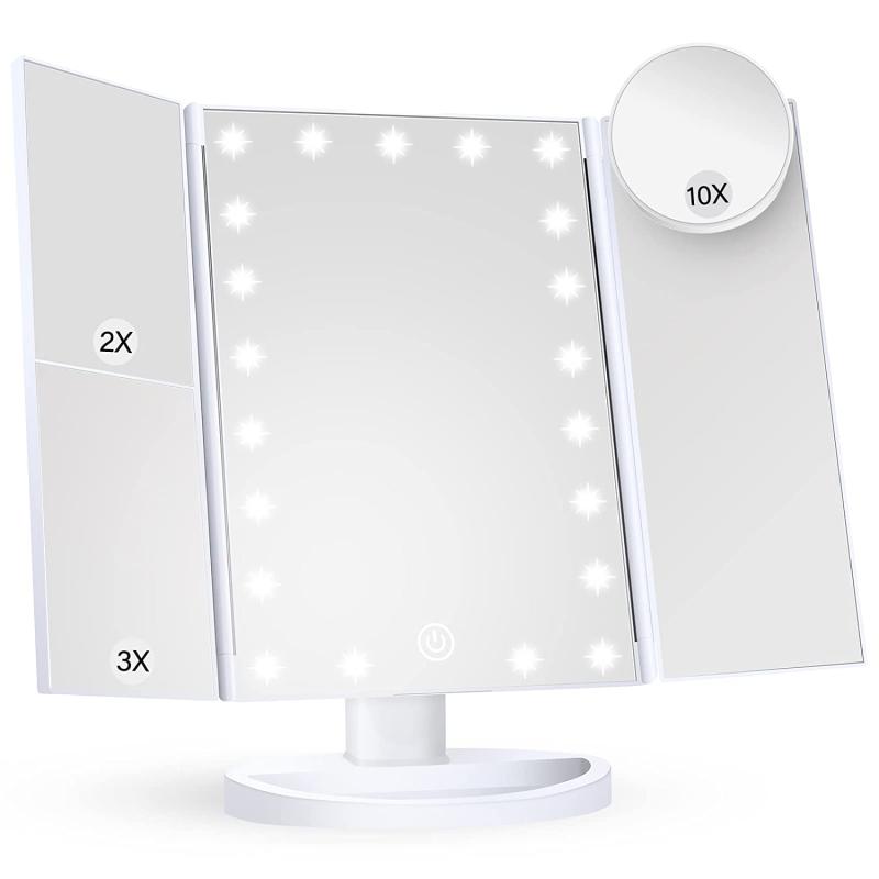 LED Makeup Mirror 1x2x3 Magnification Touch Control Dual Power Supply
