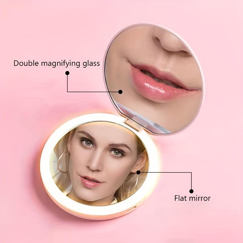 LED Lighted Travel Makeup Mirror USB Rechargeable Compact Portable Hand Mirror