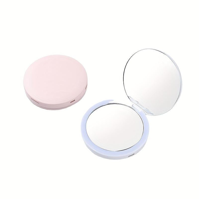 LED Lighted Travel Makeup Mirror USB Rechargeable Compact Portable Hand Mirror