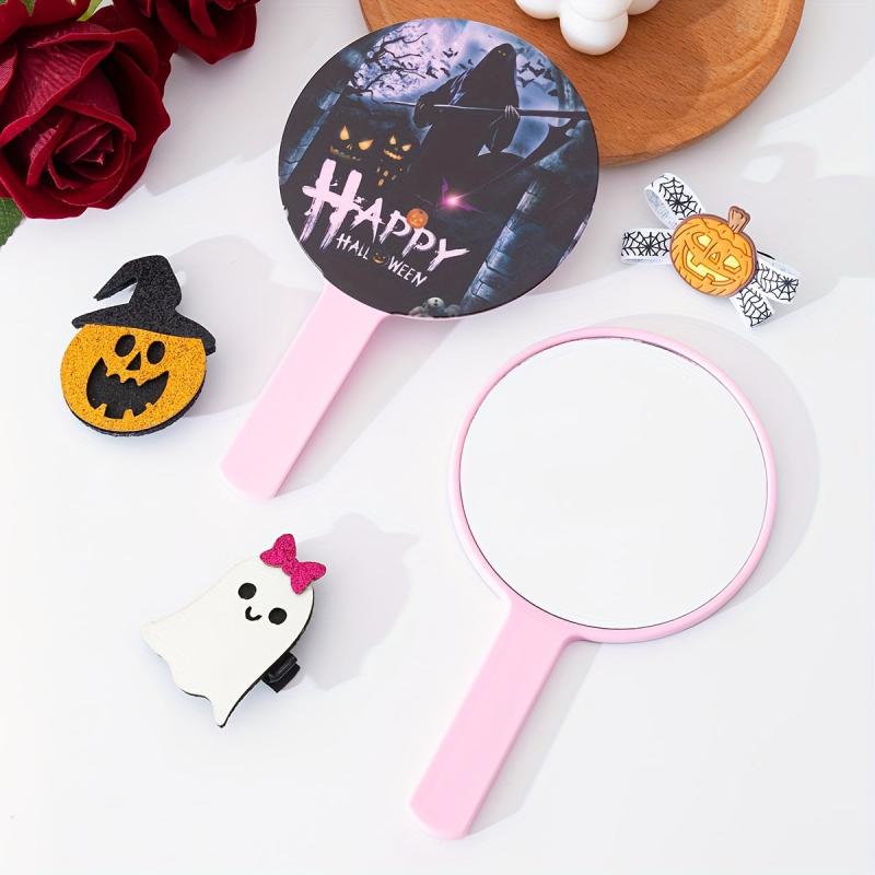 Pumpkin & Bat Hand Mirror Small Vanity Cosmetic Touch up Mirror