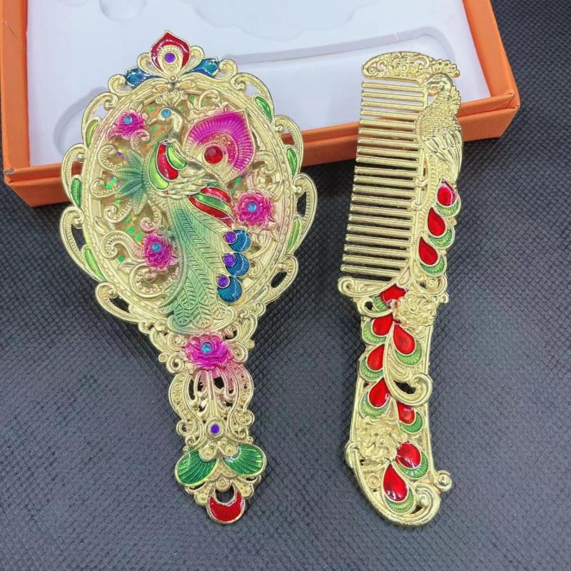 Vintage Peacock Handheld Makeup Mirror Set