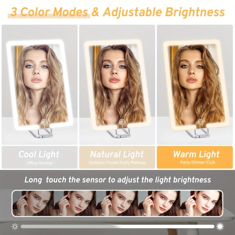 Travel Makeup Mirror with Lights 360 Stand & 10X Magnifying Mirror