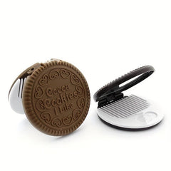 Cookie Shaped Mirror Comb Set Portable Round Chocolate Shape Cosmetic Mirror
