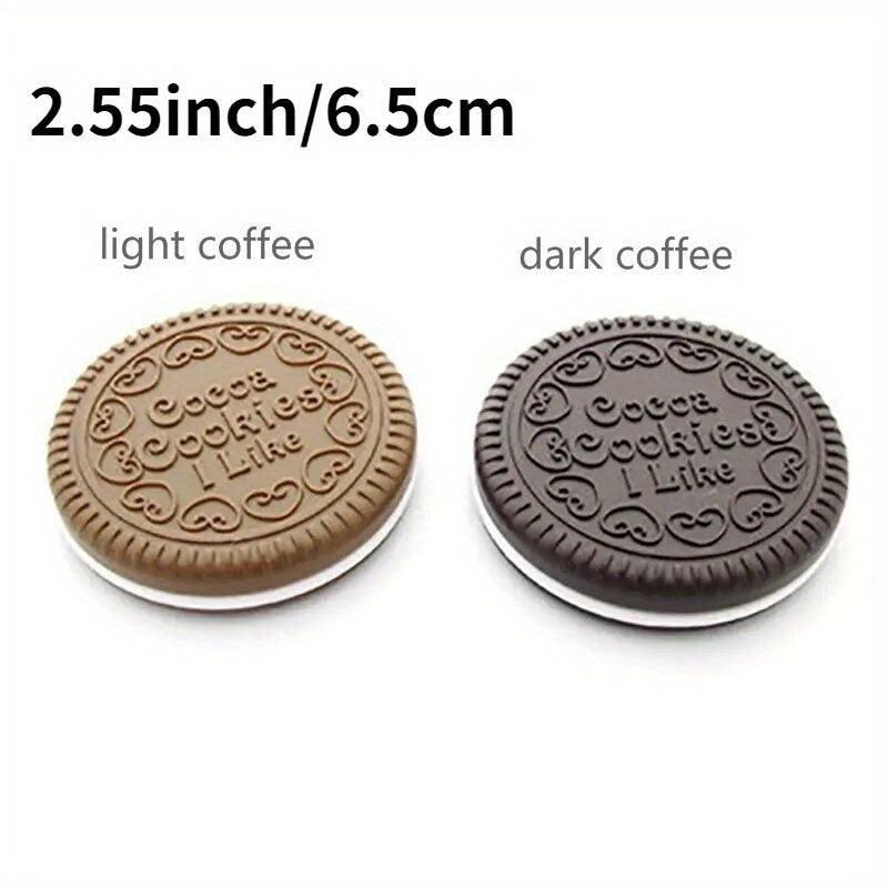 Cookie Shaped Mirror Comb Set Portable Round Chocolate Shape Cosmetic Mirror