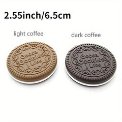 Cookie Shaped Mirror Comb Set Portable Round Chocolate Shape Cosmetic Mirror