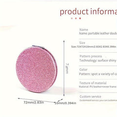 Glitter PU Leather Pocket Mirror 72mm Round Mirror For Purse