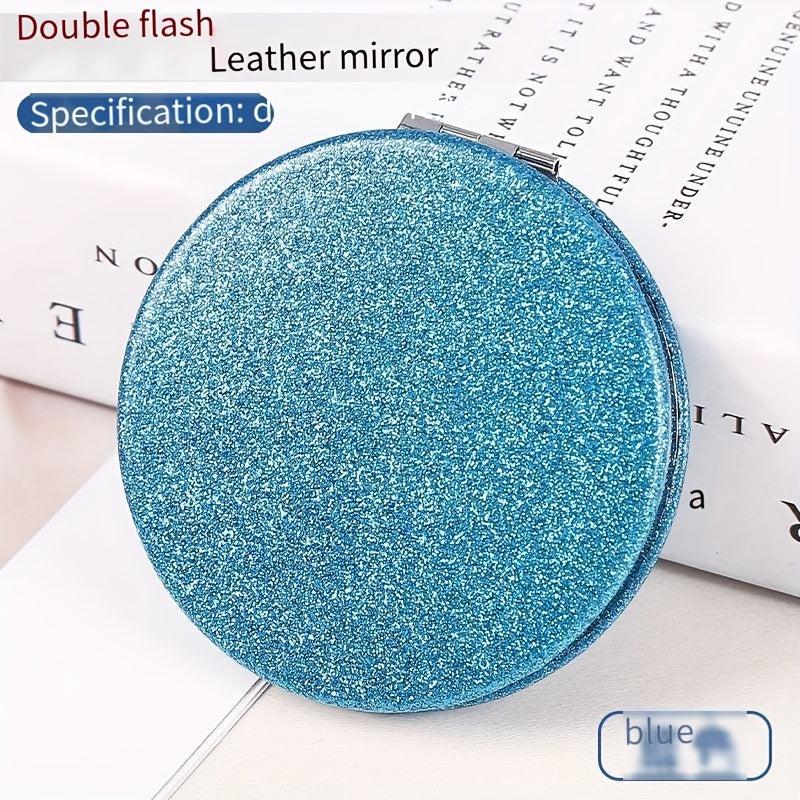 Glitter PU Leather Pocket Mirror 72mm Round Mirror For Purse