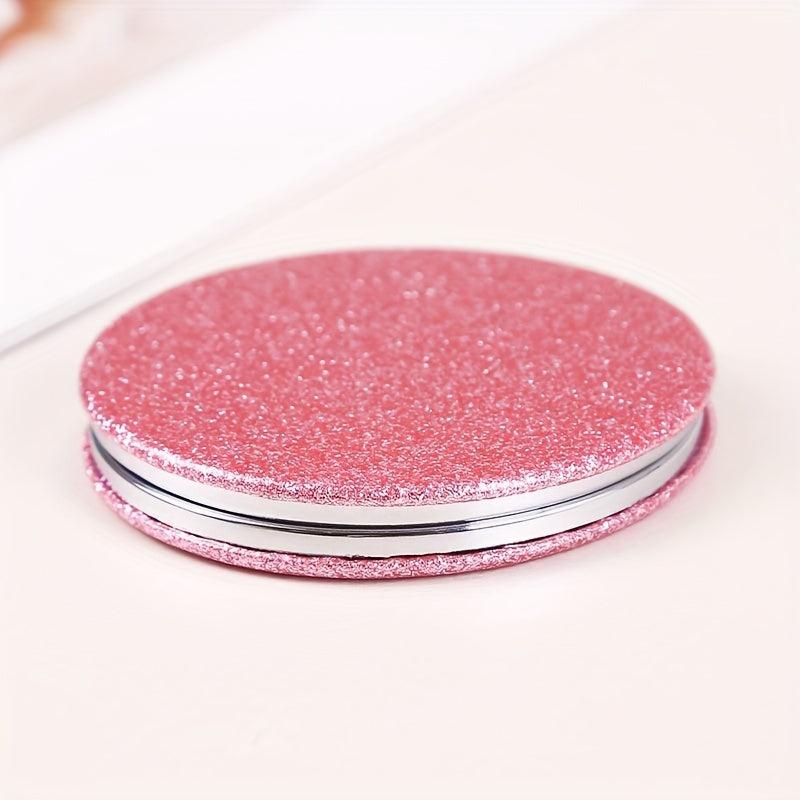 Glitter PU Leather Pocket Mirror 72mm Round Mirror For Purse