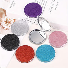 Glitter PU Leather Pocket Mirror 72mm Round Mirror For Purse