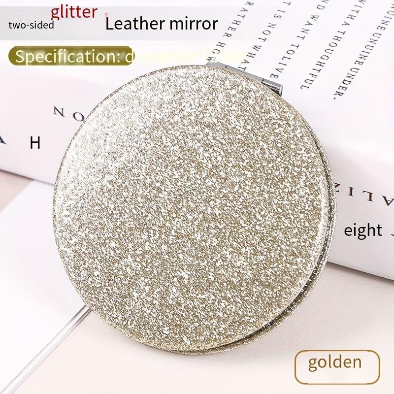 Glitter PU Leather Pocket Mirror 72mm Round Mirror For Purse