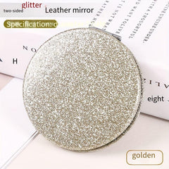 Glitter PU Leather Pocket Mirror 72mm Round Mirror For Purse