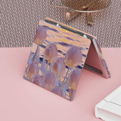 Tulip Pattern Foldable Compact Pocket Mirror for Purse - 2 Sided Makeup Vanity