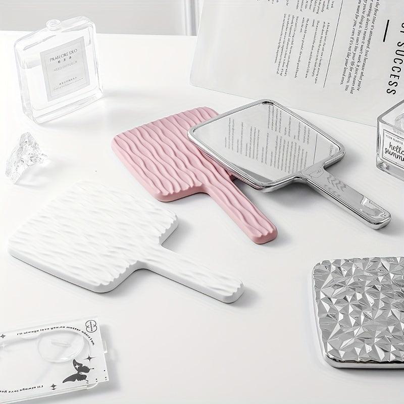 Square Vanity Mirror With Handle Travel Makeup Hand Mirror For Women