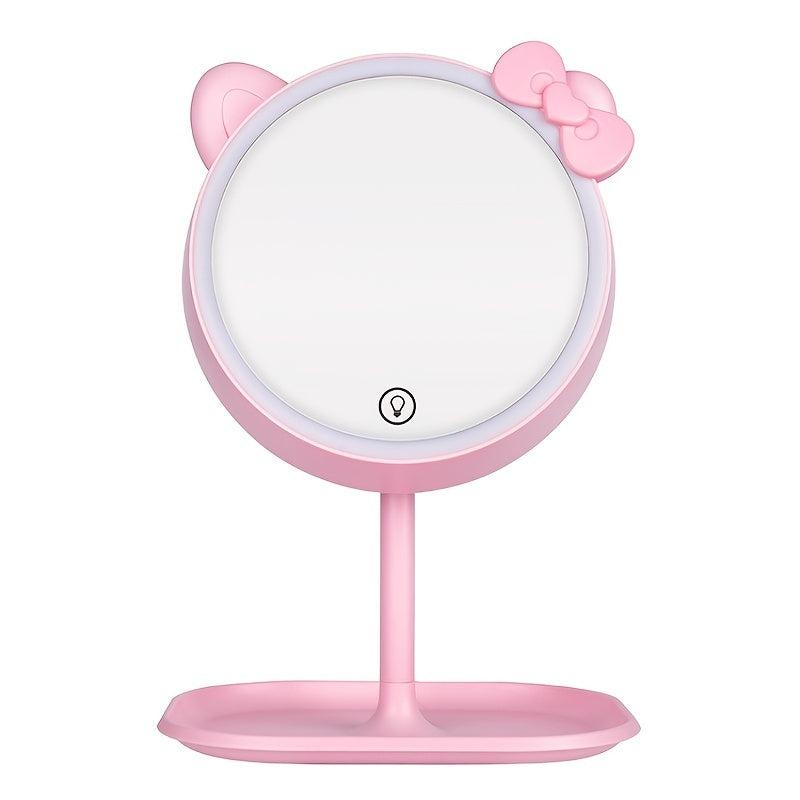 LED Lighted Makeup Cat Mirror with USB Type, Pink