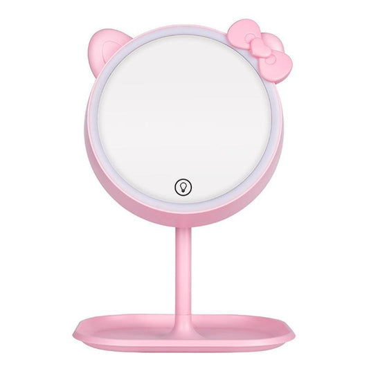 LED Lighted Makeup Cat Mirror with USB Type, Pink