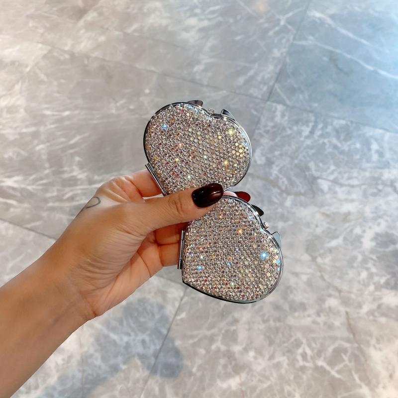Heart Shape Folding Makeup Mirror Double Side Compact Mini Vanity Mirror