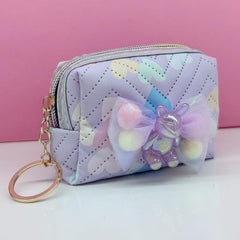 Resin Doll Mesh Decor Makeup Bag PU Leather Pouch
