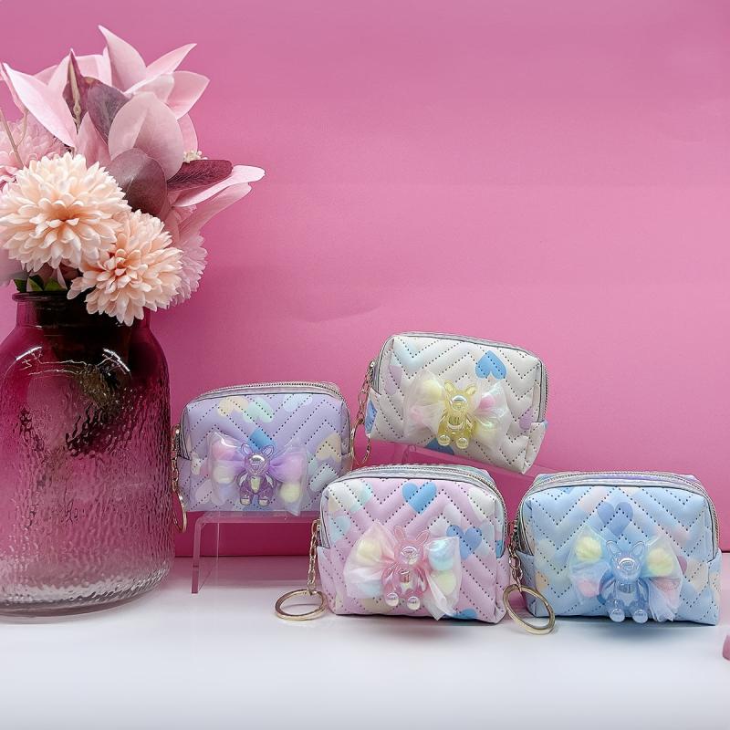 Resin Doll Mesh Decor Makeup Bag PU Leather Pouch