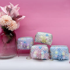 Resin Doll Mesh Decor Makeup Bag PU Leather Pouch