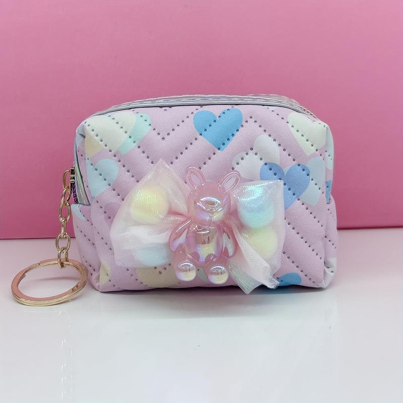 Resin Doll Mesh Decor Makeup Bag PU Leather Pouch