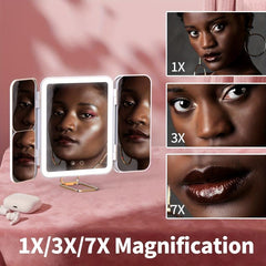 Rechargeable Lighted Makeup Mirror LED Vanity Mirror 1X 3X 7X Magnification