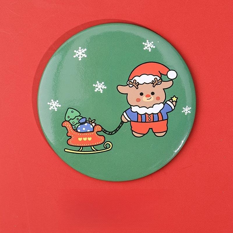 Christmas Theme Round Mirror Pocket Size Makeup Mirror for Travel