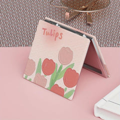 Tulips Print Square Folding Mirror Cartoon Double Side Makeup Mirror