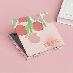 Tulips Print Square Folding Mirror Cartoon Double Side Makeup Mirror