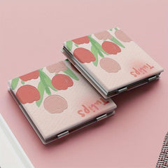 Tulips Print Square Folding Mirror Cartoon Double Side Makeup Mirror