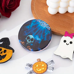 Skull & Pumpkin Pattern Compact Mirror Double Side Round Pocket Mirror
