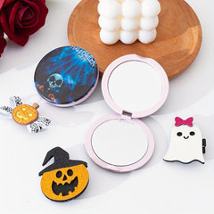 Skull & Pumpkin Pattern Compact Mirror Double Side Round Pocket Mirror