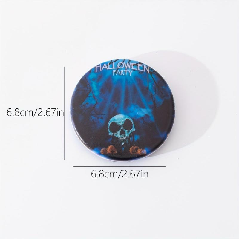 Skull & Pumpkin Pattern Compact Mirror Double Side Round Pocket Mirror