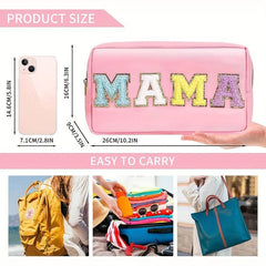 Preppy Chenille Letter Patch Makeup Bag Nylon Varsity Cosmetic Toiletry Bag