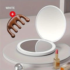 LED Compact Mirror Set with Wood Comb - Lighted Double Side Pocket Mirror